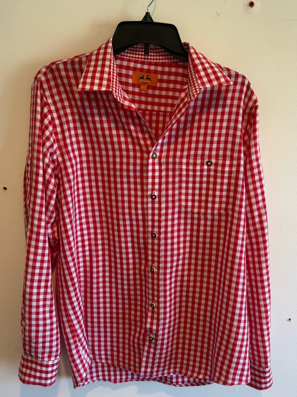 Country Maddox Red Gingham Button-Up Shirt Medium 100% Cotton Western